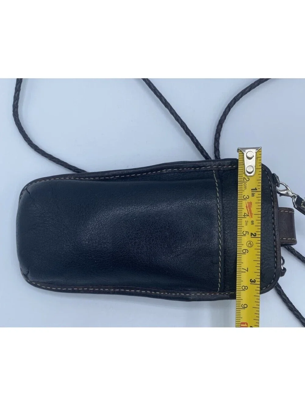 Vg BRIGHTON Black / Brown Leather Glasses Sunglasses Case w Braided Strap Heart